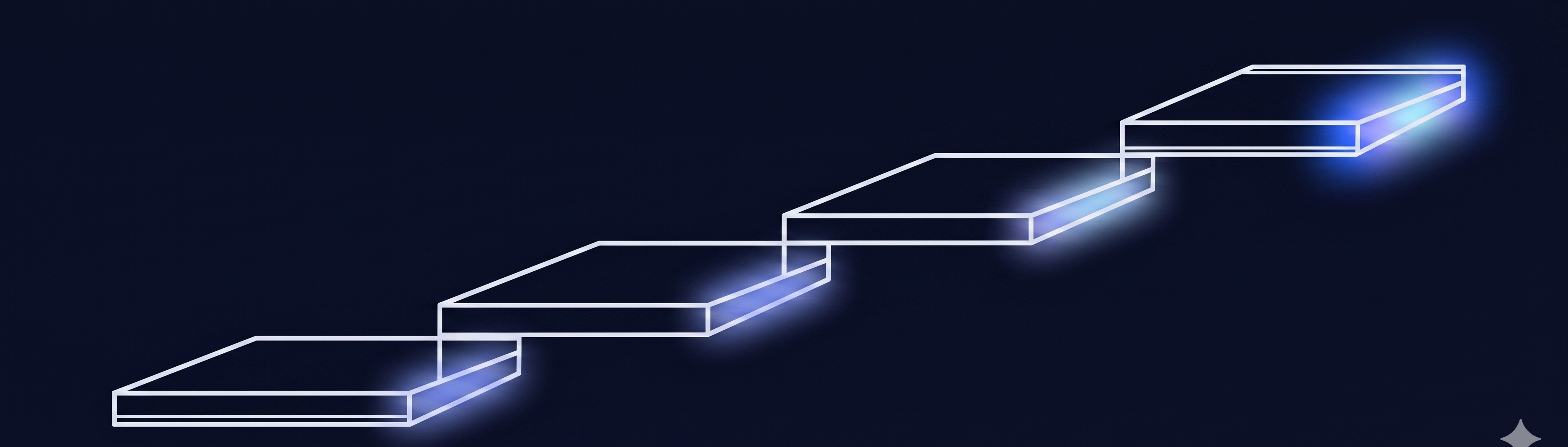 Four ascending steps representing the four rungs of AI capability, glowing brighter at the top
